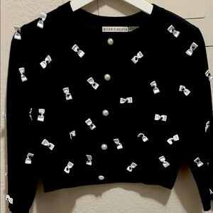 alice + olivia Black Bow-Embellished Cardigan